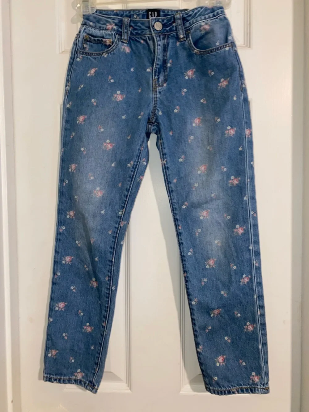 GAP Girlfriend Blue Denim Jeans with Pink Floral Print